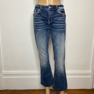 Miss ME Women’s Jeans Mid Rise Easy Boot Size 28X27 Studded Flap Pockets VGUC